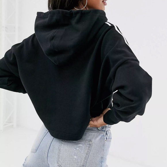 Adidas Originals Womens Cropped Hoodie {Blk/Wht} L - Picture 4 of 11